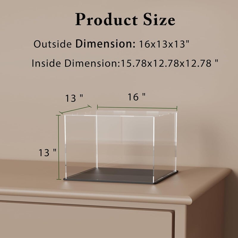 SVENJBB Large Display Case for Collectibles, 16x13x13 Inch Acrylic Box for Miniature House and Figures, Clear Acrylic Display Cases with Matte Black Base for Collection Protection and Storage - Image 2
